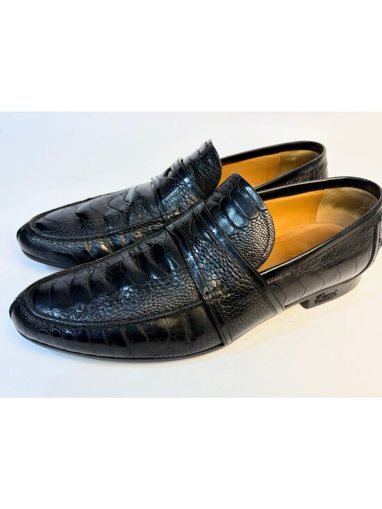 Gucci Genuine Full Ostrich Leg Penny Loafers Black Size 8.5/9.5 US Rubber Sole main image 16